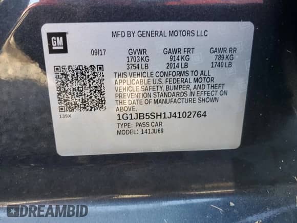 2018 Chevrolet Sonic LS z VIN 1G1JB5SH1J4102764, wystawiony jako Copart lot #76203814 z przebiegiem 29 079 mil mil oraz Nie do naprawy • Non repairable. Historia ofert i sprzedaży dostępna na DreamBid. Obrazek 13.