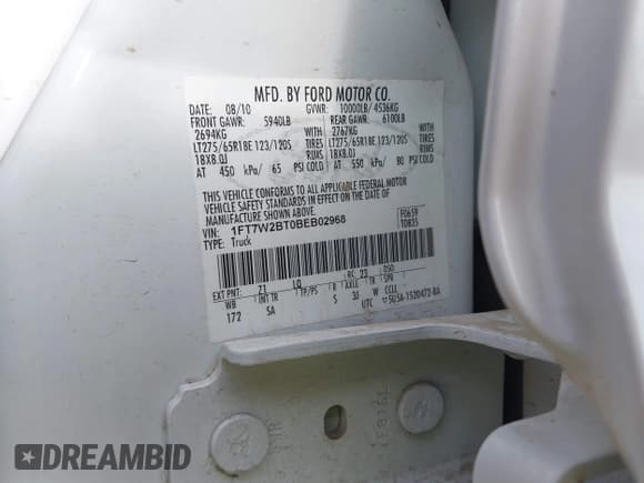 ✅ 2011 Ford F-250 XL • VIN: 1FT7W2BT0BEB02968 • Лот: 42959972. Опубликован ранее на IAAI с пробегом 91 689 миль. Бесплатный доступ к архиву аукционных продаж из США и подробный отчёт об истории автомобиля на DreamBid. Изображение 9.