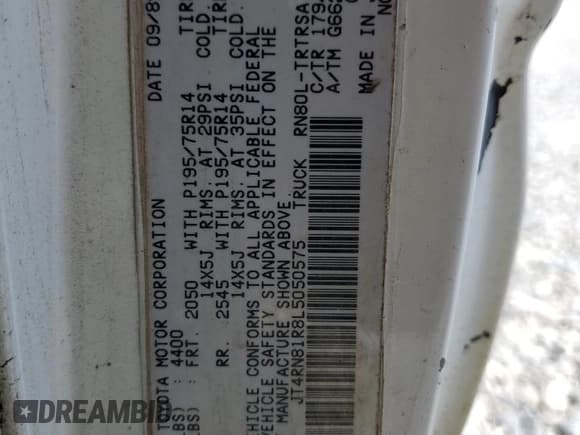 ✅ 1990 Toyota Pickup • VIN: JT4RN81R8L5050575 • Lot: 80267835. Wystawiony na Copart z przebiegiem Nie podano. Bezpłatny archiwum sprzedaży aukcyjnych z USA i szczegółowy raport historii pojazdu na DreamBid. Zdjęcie 12.