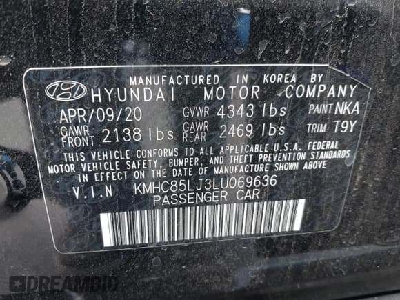 ✅ 2020 Hyundai Ioniq Limited • VIN: KMHC85LJ3LU069636 • Lot: 43305934. Listed on IAAI with 45,086 mi. Free auction sales archive from the USA and detailed vehicle history report at DreamBid. Image 9.