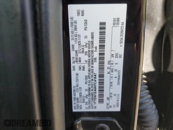 ✅ 2019 Ford F-150 XLT • VIN: 1FTEW1E46KFC41647 • Lot: 84961285. Listed on Copart with 121,136 mi. Free auction sales archive from the USA and detailed vehicle history report at DreamBid. Image 12.