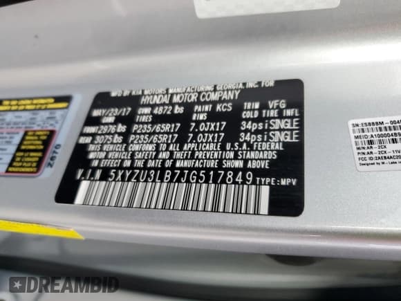 ✅ 2018 Hyundai Santa Fe 2.4L • VIN: 5XYZU3LB7JG517849 • Lot: 93773105. Listed on Copart with 16,936 mi. Free auction sales archive from the USA and detailed vehicle history report at DreamBid. Image 12.