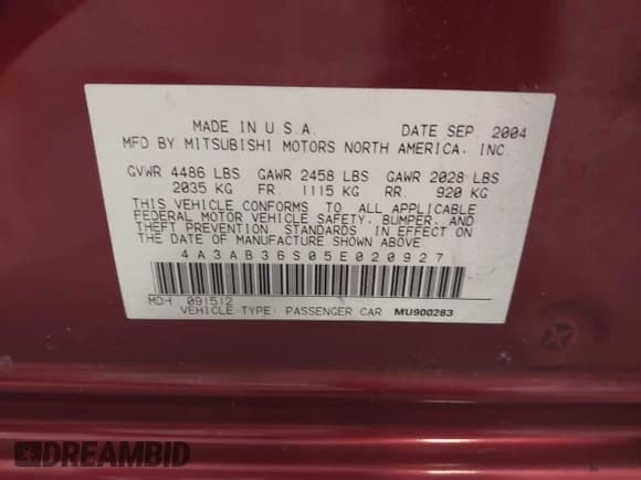 ✅ 2005 Mitsubishi Galant LS • VIN: 4A3AB36S05E020927 • Лот: 42865002. Опубликован ранее на IAAI с пробегом 141 569 миль. Бесплатный доступ к архиву аукционных продаж из США и подробный отчёт об истории автомобиля на DreamBid. Изображение 9.