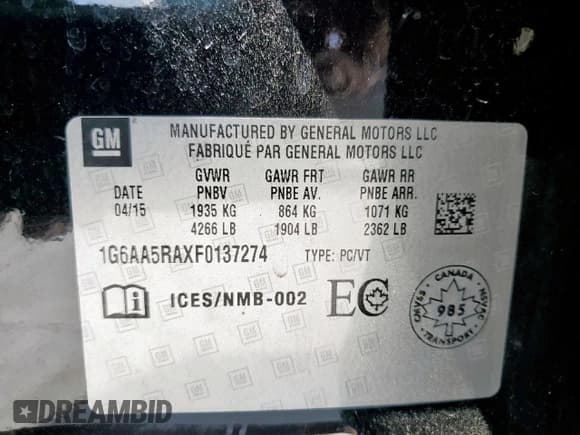 ✅ 2015 Cadillac ATS Standard RWD • VIN: 1G6AA5RAXF0137274 • Lot: 60760195. Wystawiony na Copart z przebiegiem 122 338 mil. Bezpłatny archiwum sprzedaży aukcyjnych z USA i szczegółowy raport historii pojazdu na DreamBid. Zdjęcie 12.