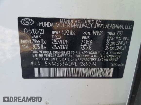 ✅ 2020 Hyundai Santa Fe Limited • VIN: 5NMS53AD9LH289994 • Lot: 61557835. Wystawiony na Copart z przebiegiem 50 123 mil. Bezpłatny archiwum sprzedaży aukcyjnych z USA i szczegółowy raport historii pojazdu na DreamBid. Zdjęcie 14.