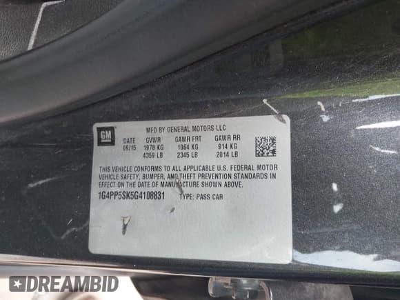 ✅ 2016 Buick Verano • VIN: 1G4PP5SK5G4108831 • Лот: 43002599. Опубликован ранее на IAAI с пробегом 91 519 миль. Бесплатный доступ к архиву аукционных продаж из США и подробный отчёт об истории автомобиля на DreamBid. Изображение 9.