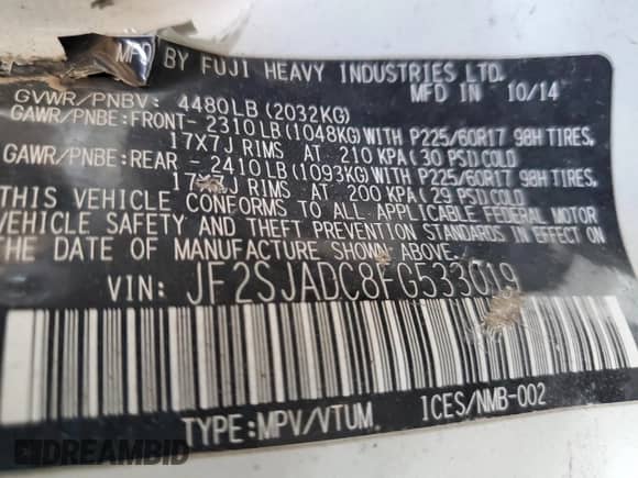 2015 Subaru Forester Premium с VIN JF2SJADC8FG533019, выставлен на аукционе Copart как лот 71331835 с пробегом 137 365 миль миль и Чистый • Clean title. История ставок и продаж доступна на DreamBid. Изображение 13.