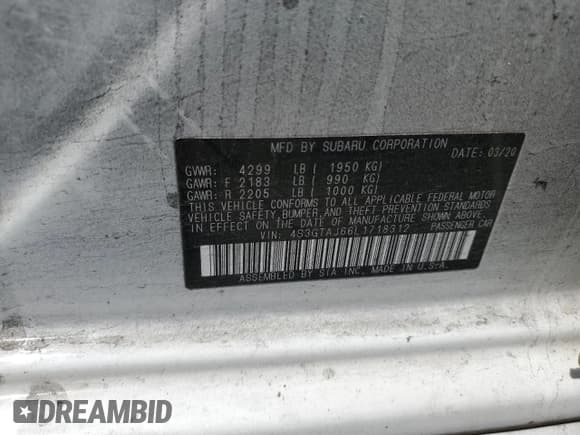 ✅ 2020 Subaru Impreza Special Sports • VIN: 4S3GTAJ66L1718312 • Lot: 65675275. Listed on Copart with Not provided. Free auction sales archive from the USA and detailed vehicle history report at DreamBid. Image 13.