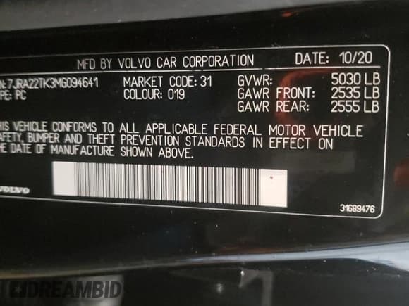 ✅ 2021 Volvo S60 Momentum • VIN: 7JRA22TK3MG094641 • Lot: 42141525. Listed on Copart with Not provided. Free auction sales archive from the USA and detailed vehicle history report at DreamBid. Image 12.