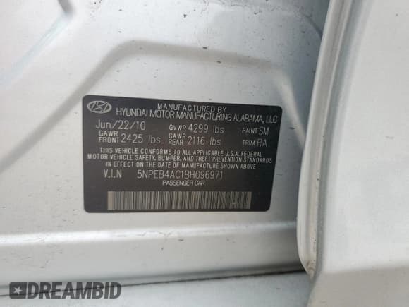 ✅ 2011 Hyundai Sonata GLS • VIN: 5NPEB4AC1BH096971 • Lot: 64874184. Wystawiony na Copart z przebiegiem 186 199 mil. Bezpłatny archiwum sprzedaży aukcyjnych z USA i szczegółowy raport historii pojazdu na DreamBid. Zdjęcie 12.