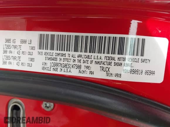 2014 Ram 1500 Tradesman with VIN 1C6RR7KG0ES147308, listed as a IAAI auction lot 42345421 with 116,243 mi miles and . Bid and sale history available at DreamBid. Image 9.