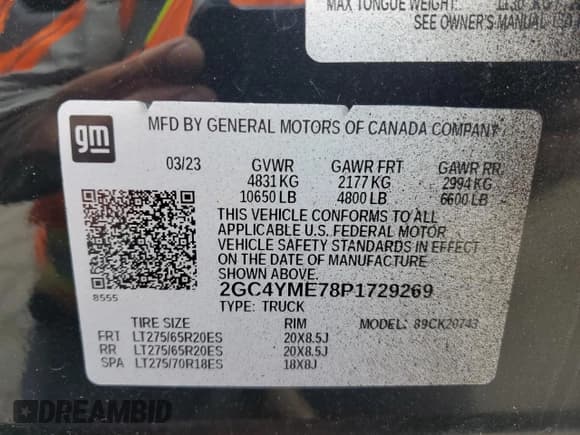 ✅ 2023 Chevrolet Silverado 2500HD Custom • VIN: 2GC4YME78P1729269 • Lot: 69827895. Wystawiony na Copart z przebiegiem 74 415 mil. Bezpłatny archiwum sprzedaży aukcyjnych z USA i szczegółowy raport historii pojazdu na DreamBid. Zdjęcie 12.