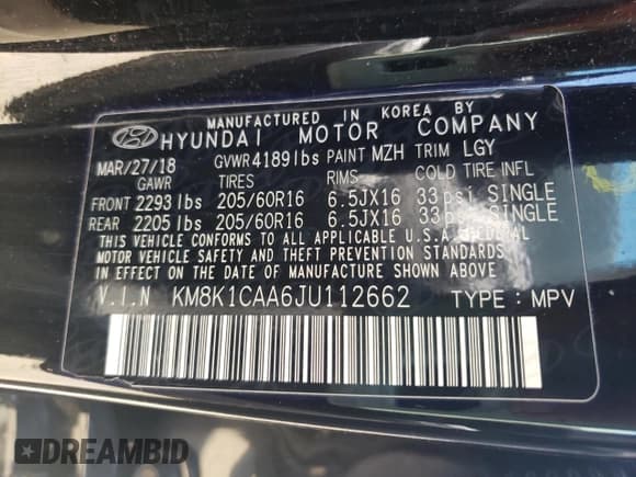 ✅ 2018 Hyundai Kona SE • VIN: KM8K1CAA6JU112662 • Лот: 66392313. Опубликован ранее на Copart с пробегом 65 938 миль. Бесплатный доступ к архиву аукционных продаж из США и подробный отчёт об истории автомобиля на DreamBid. Изображение 12.