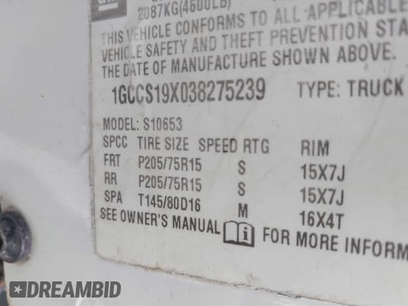 ✅ 2003 Chevrolet S-10 LS • VIN: 1GCCS19X038275239 • Лот: 43768742. Опубликован ранее на IAAI с пробегом Не указан. Бесплатный доступ к архиву аукционных продаж из США и подробный отчёт об истории автомобиля на DreamBid. Изображение 9.