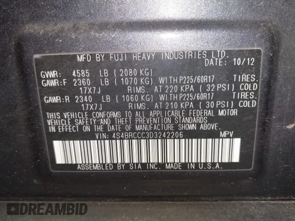 ✅ 2013 Subaru Outback Premium • VIN: 4S4BRCCC3D3242206 • Lot: 43703689. Wystawiony na IAAI z przebiegiem 176 745 mil. Bezpłatny archiwum sprzedaży aukcyjnych z USA i szczegółowy raport historii pojazdu na DreamBid. Zdjęcie 9.