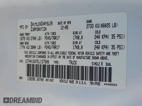 2006 Dodge 1500 SLT z VIN 1D7HA16N76J157509, wystawiony jako Copart lot #44465935 z przebiegiem 214 369 mil mil oraz Szkoda całkowita • Salvage title. Historia ofert i sprzedaży dostępna na DreamBid. Obrazek 12.