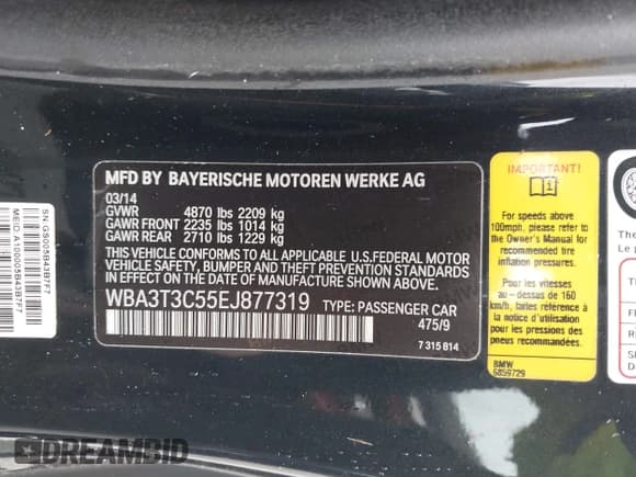 ✅ 2014 BMW 4 Series 435i • VIN: WBA3T3C55EJ877319 • Лот: 43260399. Опубликован ранее на IAAI с пробегом 97 060 миль. Бесплатный доступ к архиву аукционных продаж из США и подробный отчёт об истории автомобиля на DreamBid. Изображение 9.