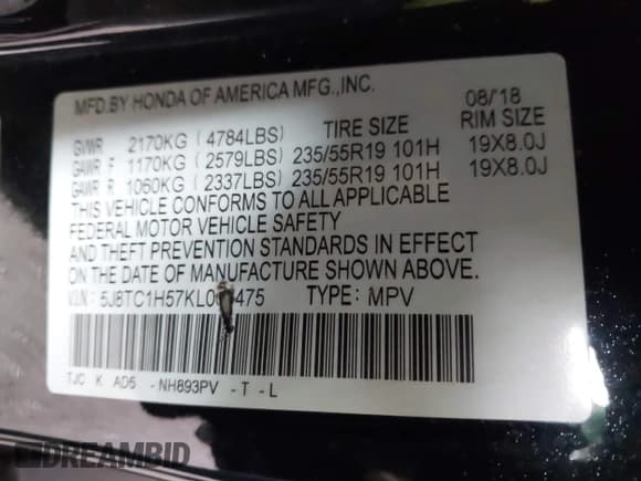 ✅ 2019 Acura RDX Technology • VIN: 5J8TC1H57KL007475 • Lot: 43745242. Listed on IAAI with 29,918 mi. Free auction sales archive from the USA and detailed vehicle history report at DreamBid. Image 9.