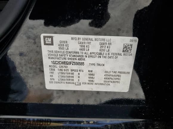 ✅ 2015 Chevrolet Silverado 1500 • VIN: 1GC2CWEG8FZ556585 • Лот: 63701795. Опубликован ранее на Copart с пробегом 126 164 миль. Бесплатный доступ к архиву аукционных продаж из США и подробный отчёт об истории автомобиля на DreamBid. Изображение 12.