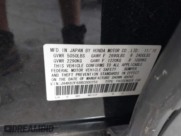 ✅ 2011 Acura RL Technology • VIN: JH4KB2F68BC000256 • Lot: 42210558. Listed on IAAI with 115,289 mi. Free auction sales archive from the USA and detailed vehicle history report at DreamBid. Image 9.