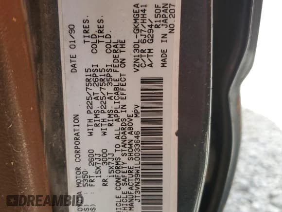 ✅ 1990 Toyota 4Runner • VIN: JT3VN39W1L0033646 • Lot: 68585445. Wystawiony na Copart z przebiegiem 212 983 mil. Bezpłatny archiwum sprzedaży aukcyjnych z USA i szczegółowy raport historii pojazdu na DreamBid. Zdjęcie 12.