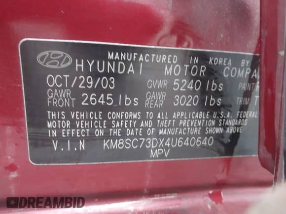 ✅ 2004 Hyundai Santa Fe GLS • VIN: KM8SC73DX4U640640 • Лот: 41803501. Размещён на IAAI с пробегом 149 924 миль миль. Получите бесплатный доступ к архиву аукционных продаж из США и посмотрите подробный отчёт об истории автомобиля на DreamBid. Изображение 9.