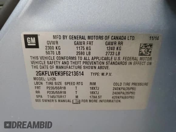 ✅ 2015 GMC Terrain SLE • VIN: 2GKFLWEK9F6213614 • Lot: 93096535. Listed on Copart with 110,534 mi. Free auction sales archive from the USA and detailed vehicle history report at DreamBid. Image 13.