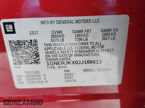 2018 Chevrolet Traverse RS с VIN 1GNERJKX0JJ169613, выставлен на аукционе Copart как лот 88302175 с пробегом 99 975 миль миль и Списание • Salvage title. История ставок и продаж доступна на DreamBid. Изображение 16.