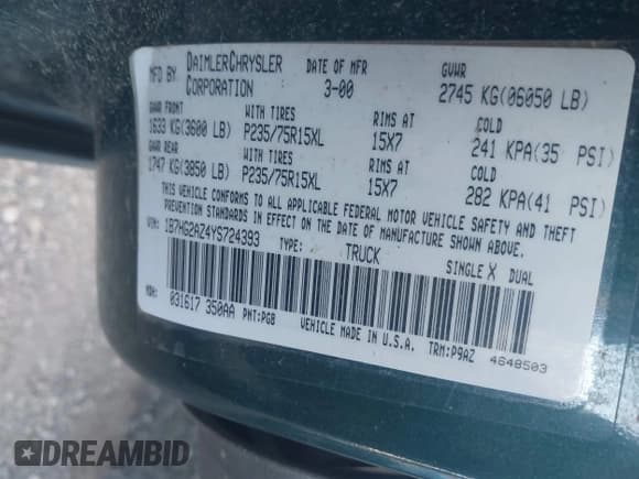 ✅ 2000 Dodge Dakota Sport • VIN: 1B7HG2AZ4YS724393 • Lot: 43645937. Wystawiony na IAAI z przebiegiem 144 705 mil. Bezpłatny archiwum sprzedaży aukcyjnych z USA i szczegółowy raport historii pojazdu na DreamBid. Zdjęcie 9.