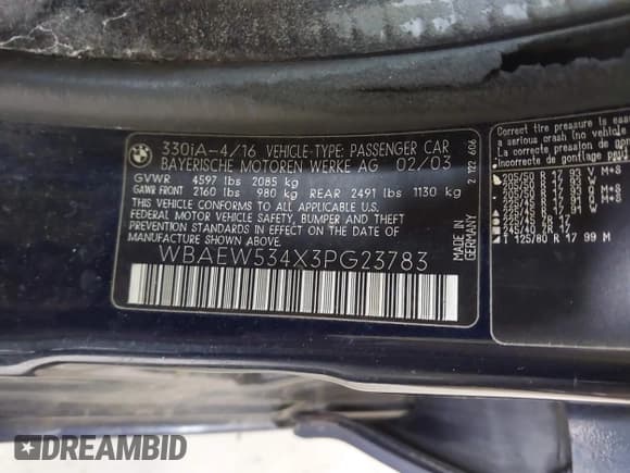 ✅ 2003 BMW 3 Series 330xi • VIN: WBAEW534X3PG23783 • Lot: 43101769. Wystawiony na IAAI z przebiegiem 192 801 mil. Bezpłatny archiwum sprzedaży aukcyjnych z USA i szczegółowy raport historii pojazdu na DreamBid. Zdjęcie 9.