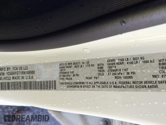 ✅ 2024 Ram 1500 Tradesman • VIN: 1C6SRFGT1RN148988 • Lot: 41721409. Wystawiony na IAAI z przebiegiem 3 648 mil. Bezpłatny archiwum sprzedaży aukcyjnych z USA i szczegółowy raport historii pojazdu na DreamBid. Zdjęcie 9.