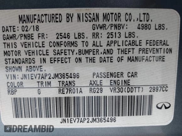 ✅ 2018 Infiniti Q50 Luxe • VIN: JN1EV7AP2JM365496 • Lot: 42279328. Listed on IAAI with 69,104 mi. Free auction sales archive from the USA and detailed vehicle history report at DreamBid. Image 9.