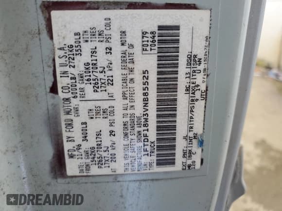 ✅ 1997 Ford F-150 • VIN: 1FTDF18W3VNB85525 • Лот: 81420905. Опубликован ранее на Copart с пробегом 202 324 миль. Бесплатный доступ к архиву аукционных продаж из США и подробный отчёт об истории автомобиля на DreamBid. Изображение 12.