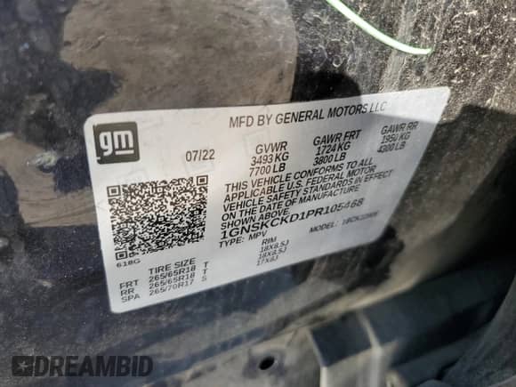 2023 Chevrolet Suburban LT z VIN 1GNSKCKD1PR105468, wystawiony jako Copart lot #89695445 z przebiegiem 89 276 mil mil oraz Szkoda całkowita • Salvage title. Historia ofert i sprzedaży dostępna na DreamBid. Obrazek 14.