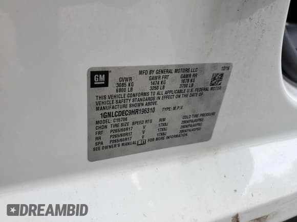 ✅ 2017 Chevrolet Tahoe Commercial • VIN: 1GNLCDEC9HR196310 • Lot: 80655125. Listed on Copart with 158,352 mi. Free auction sales archive from the USA and detailed vehicle history report at DreamBid. Image 14.