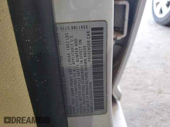 ✅ 2004 Volkswagen Golf GL • VIN: 9BWFL61J344003698 • Lot: 65424995. Wystawiony na Copart z przebiegiem 98 892 mil. Bezpłatny archiwum sprzedaży aukcyjnych z USA i szczegółowy raport historii pojazdu na DreamBid. Zdjęcie 12.