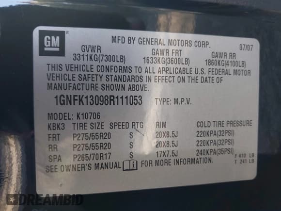 ✅ 2008 Chevrolet Tahoe 3LT • VIN: 1GNFK13098R111053 • Lot: 43604635. Wystawiony na IAAI z przebiegiem 194 934 mil. Bezpłatny archiwum sprzedaży aukcyjnych z USA i szczegółowy raport historii pojazdu na DreamBid. Zdjęcie 9.