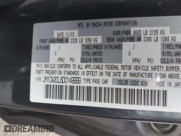 ✅ 2013 Mazda 5 Touring • VIN: JM1CW2CL8D0149999 • Lot: 42903215. Listed on IAAI with 103,051 mi. Free auction sales archive from the USA and detailed vehicle history report at DreamBid. Image 9.