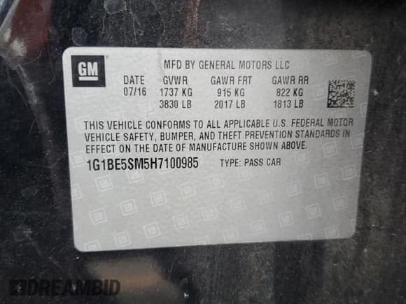 ✅ 2017 Chevrolet Cruze LT • VIN: 1G1BE5SM5H7100985 • Лот: 92955145. Опубликован ранее на Copart с пробегом 154 687 миль. Бесплатный доступ к архиву аукционных продаж из США и подробный отчёт об истории автомобиля на DreamBid. Изображение 12.