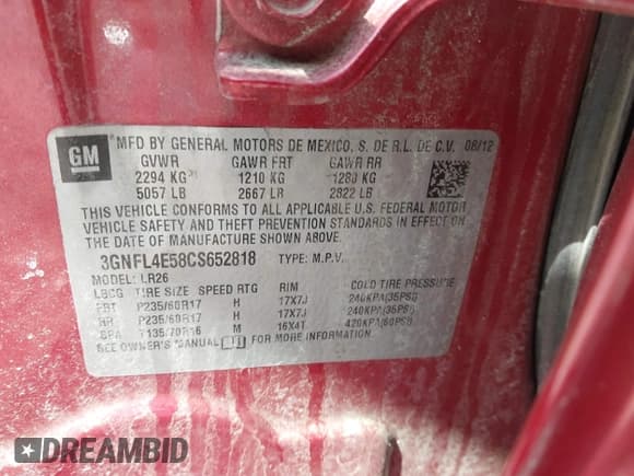 ✅ 2012 Chevrolet Captiva Sport LTZ • VIN: 3GNFL4E58CS652818 • Lot: 41910891. Wystawiony na IAAI z przebiegiem 138 879 mil. Bezpłatny archiwum sprzedaży aukcyjnych z USA i szczegółowy raport historii pojazdu na DreamBid. Zdjęcie 9.