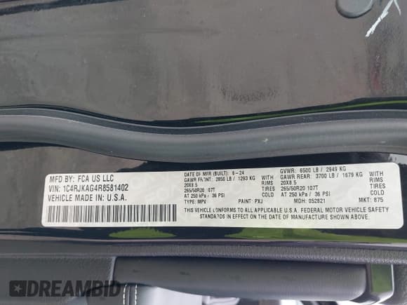 ✅ 2024 Jeep Grand Cherokee Altitude • VIN: 1C4RJKAG4R8581402 • Lot: 42366247. Listed on IAAI with 11,793 mi. Free auction sales archive from the USA and detailed vehicle history report at DreamBid. Image 9.