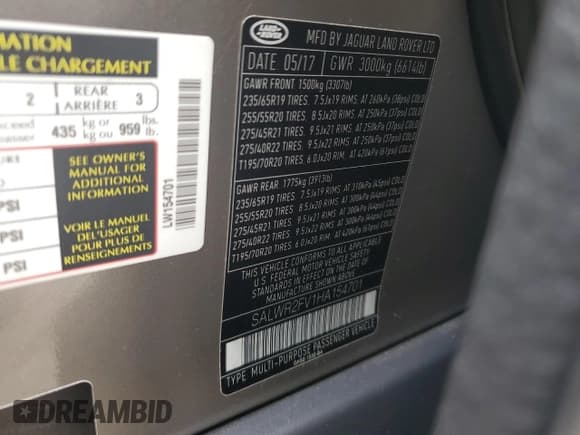 ✅ 2017 Land Rover Range Rover Sport HSE • VIN: SALWR2FV1HA154701 • Lot: 70627155. Listed on Copart with Not provided. Free auction sales archive from the USA and detailed vehicle history report at DreamBid. Image 14.