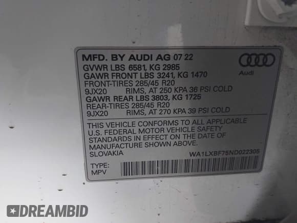 ✅ 2022 Audi Q7 Premium Plus • VIN: WA1LXBF75ND022305 • Lot: 42169110. Listed on IAAI with 29,127 mi. Free auction sales archive from the USA and detailed vehicle history report at DreamBid. Image 9.