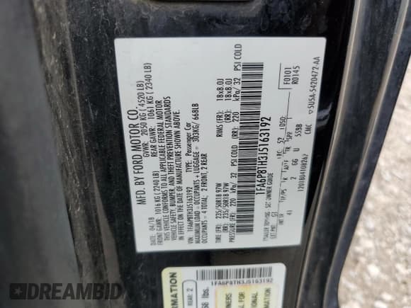 ✅ 2018 Ford Mustang EcoBoost • VIN: 1FA6P8TH3J5163192 • Lot: 70514885. Listed on Copart with 103,181 mi. Free auction sales archive from the USA and detailed vehicle history report at DreamBid. Image 12.