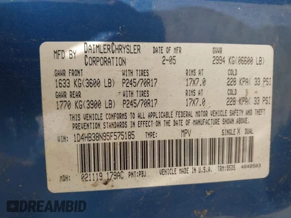 ✅ 2005 Dodge Durango SXT • VIN: 1D4HB38N95F575185 • Лот: 42680439. Опубликован ранее на IAAI с пробегом 201 781 миль. Бесплатный доступ к архиву аукционных продаж из США и подробный отчёт об истории автомобиля на DreamBid. Изображение 9.