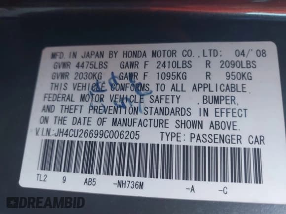 ✅ 2009 Acura TSX • VIN: JH4CU26699C006205 • Лот: 43407981. Опубликован ранее на IAAI с пробегом 165 707 миль. Бесплатный доступ к архиву аукционных продаж из США и подробный отчёт об истории автомобиля на DreamBid. Изображение 9.