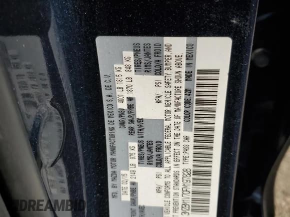 ✅ 2015 Mazda 3 i Touring • VIN: 3MZBM1V70FM197828 • Lot: 92700855. Listed on Copart with 109,421 mi. Free auction sales archive from the USA and detailed vehicle history report at DreamBid. Image 12.