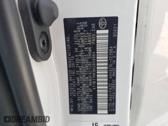 2019 Toyota Camry LE with VIN 4T1B11HK8KU849964, listed as a Copart auction lot 69364325 with 32,814 mi miles and Salvage title. Bid and sale history available at DreamBid. Image 12.