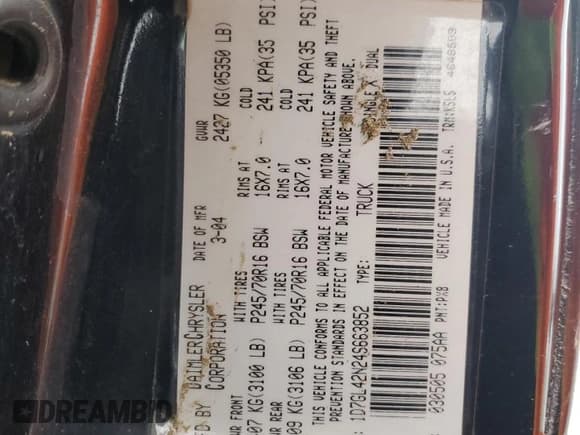 ✅ 2004 Dodge Dakota SLT • VIN: 1D7GL42N24S663852 • Lot: 82765124. Listed on Copart with Not provided. Free auction sales archive from the USA and detailed vehicle history report at DreamBid. Image 14.