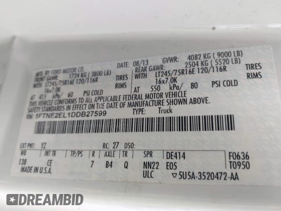 ✅ 2013 Ford Econoline Cargo Commercial • VIN: 1FTNE2EL1DDB27599 • Lot: 41878865. Listed on IAAI with 179,802 mi. Free auction sales archive from the USA and detailed vehicle history report at DreamBid. Image 9.